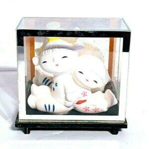 Vintage Hand-Painted Hakata Ningyo Bisque Dolls Japan Boy & Girl in Glass Case